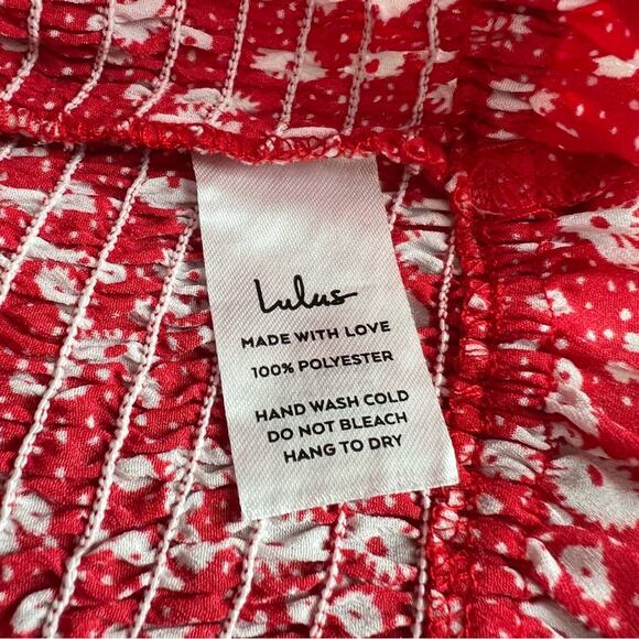 Lulus Summertime Sweetness Red Floral Print Smocked Puff Sleeve Top Crop - Picture 8 of 8
